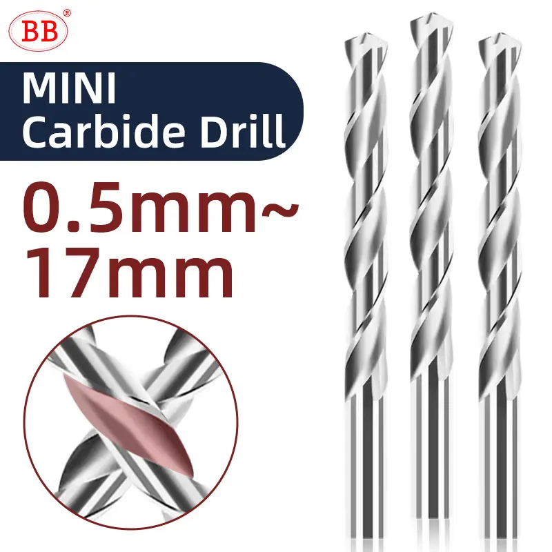 BB Carbide Drill 0.5-17mm Micro Mini Bits CNC Metal Hole Machining Tool for Aluminum Steel D1=D2 Diameter