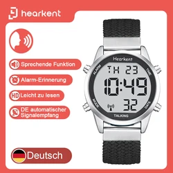 Hearkent Deutsche sprechende Uhr für Blinde/ältere Menschen, Sehbehinderte, Touch-Taste, Stimme, Herren-Digitaluhr, Atomuhr, Armbanduhr
