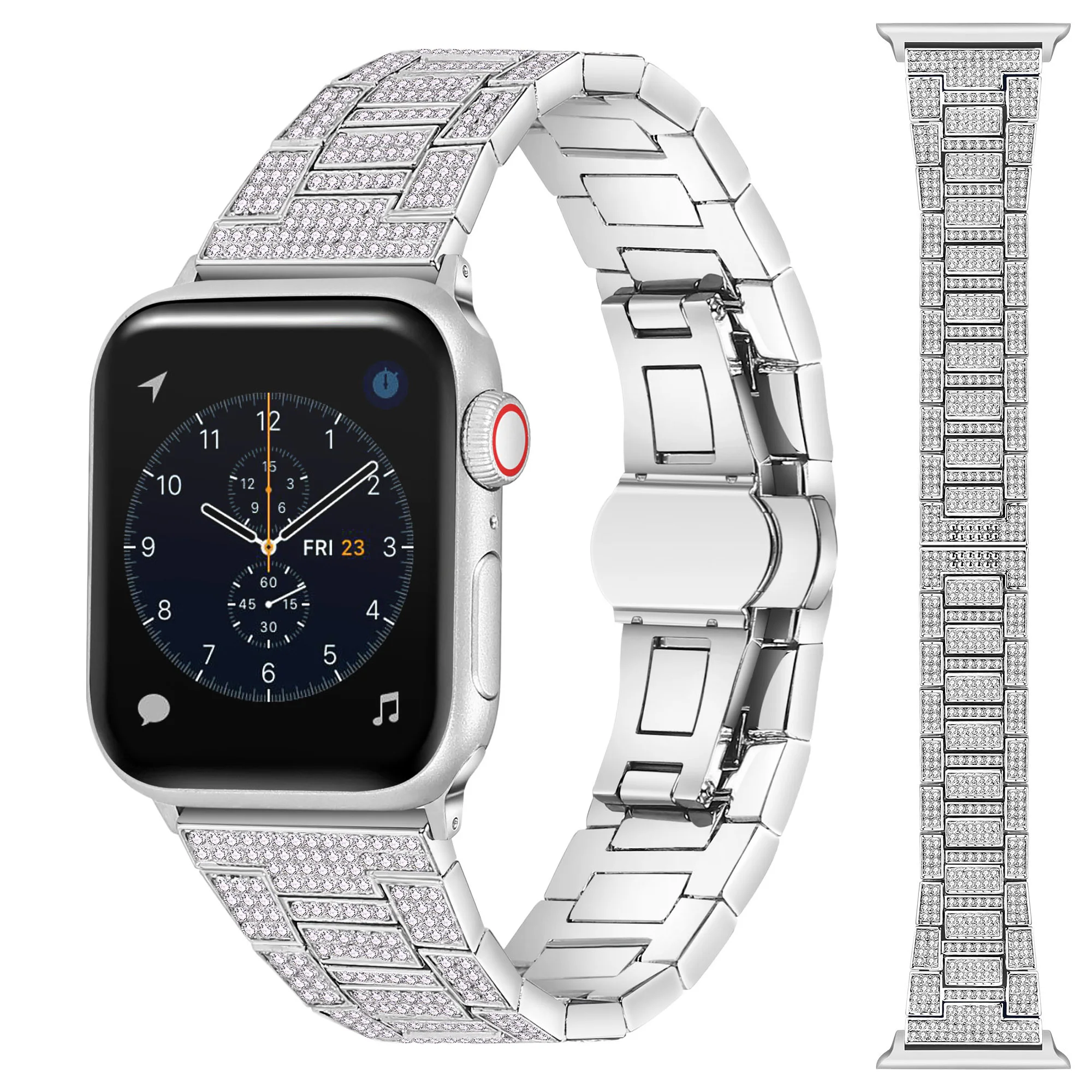 Montre de luxe en diamant complet pour Apple Watch, 44mm, 49mm, 46 45 42 40 41 38mm, bracelet en métal pour iWatch Series S10 987654