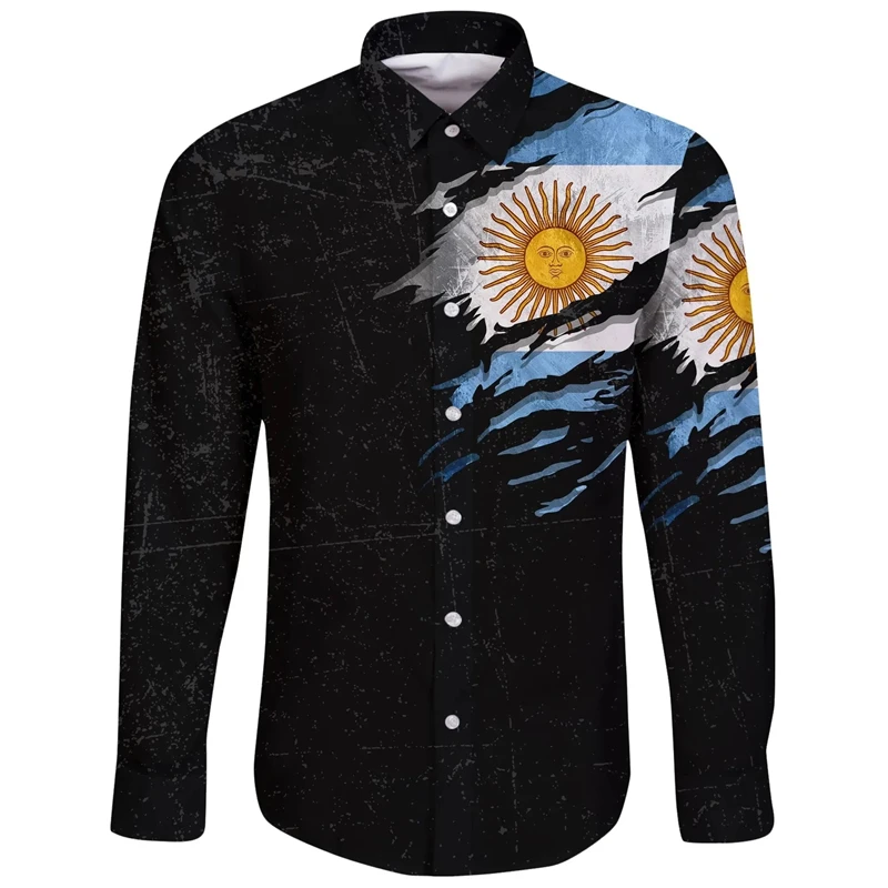 

2025Men's Casual Versatile Fashion Street men's Shirt Lapel single-breasted long-sleeved Tops men's Argentine long-sleeved Shirt