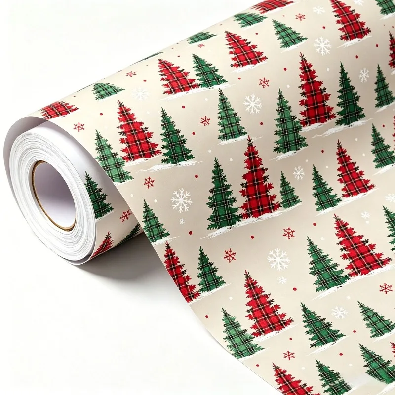 Christmas Wrapping Paper | Red Green Xmas Tree Pattern, Suitable For Gift Wrapping, Holiday Decorations, Party Setup, Home Decor