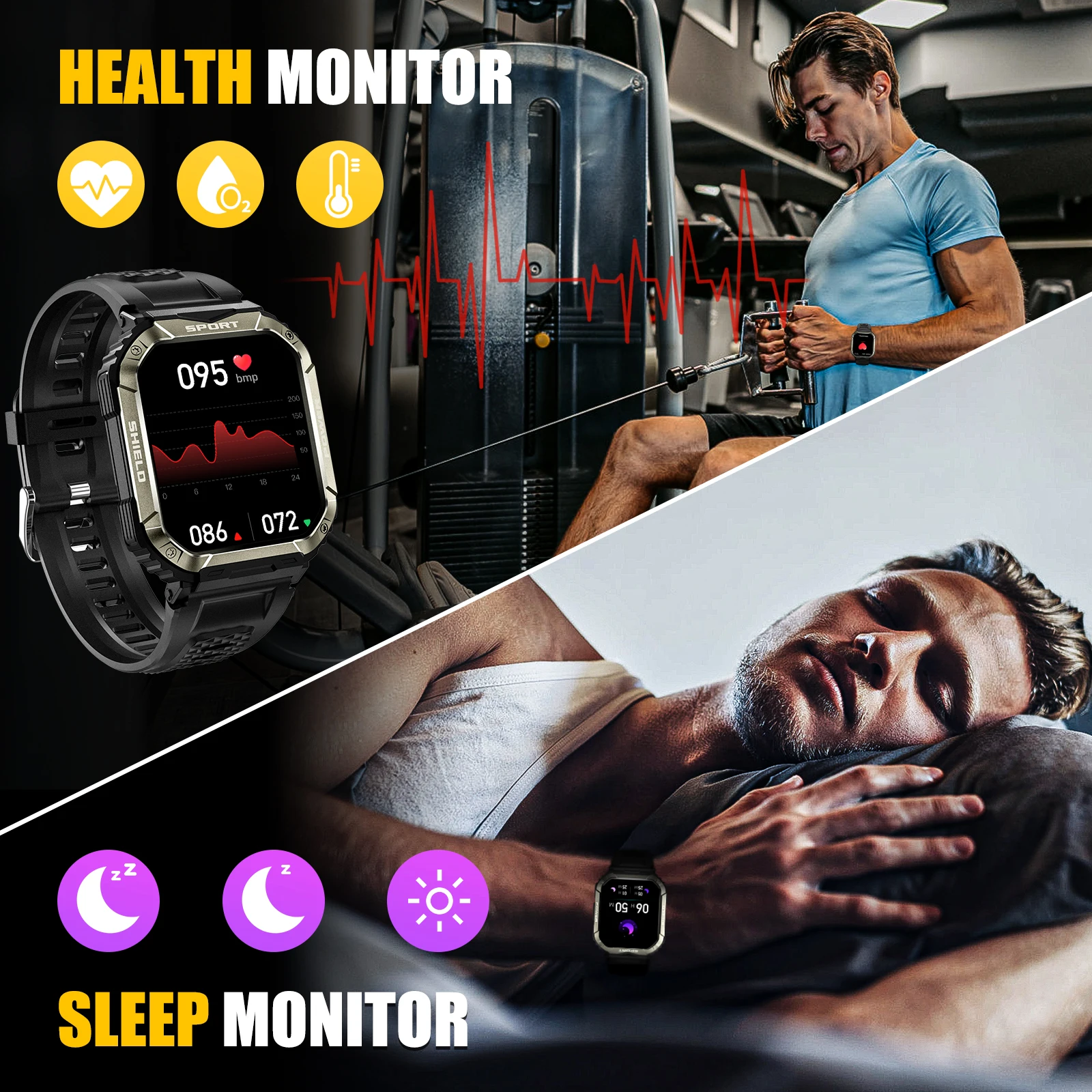 JELLOO New Smart Watches for Men with 100+ Sport Modes 1.83"HD Full Screen Sleep Monitor Fitness Trackers Compatible Android iOS