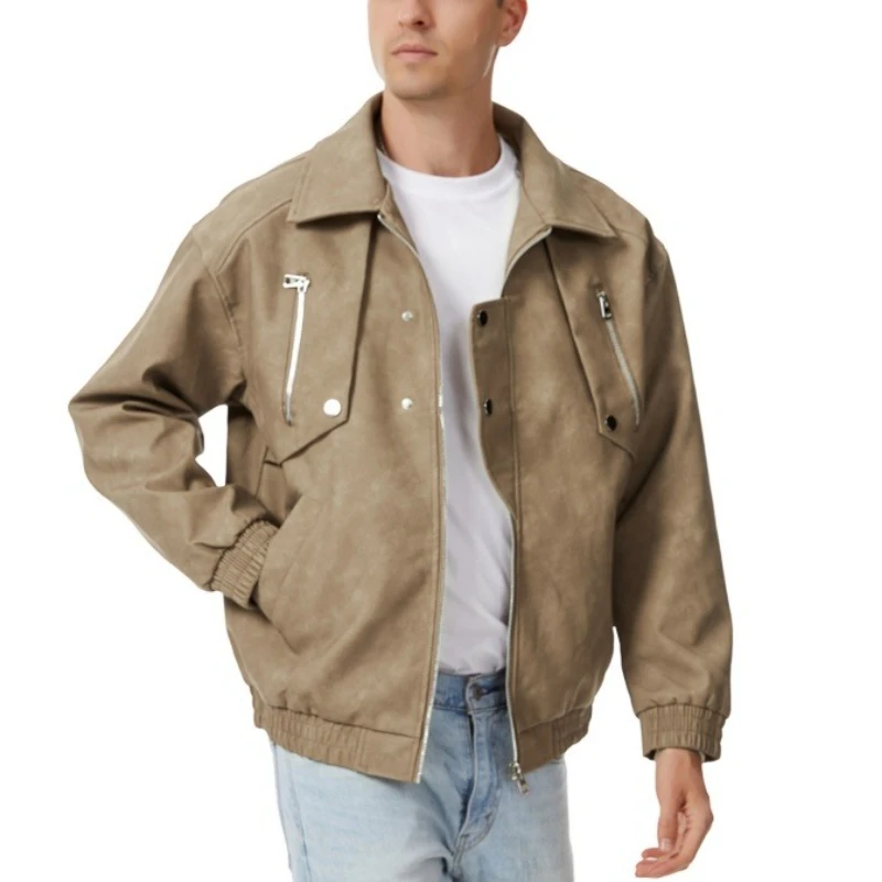 

Осень-зима 2024, новая уличная одежда, куртки из искусственной кожи, мужская повседневная байкерская куртка, оптовая продажа, мотоциклетное кожаное пальто в европейском стиле