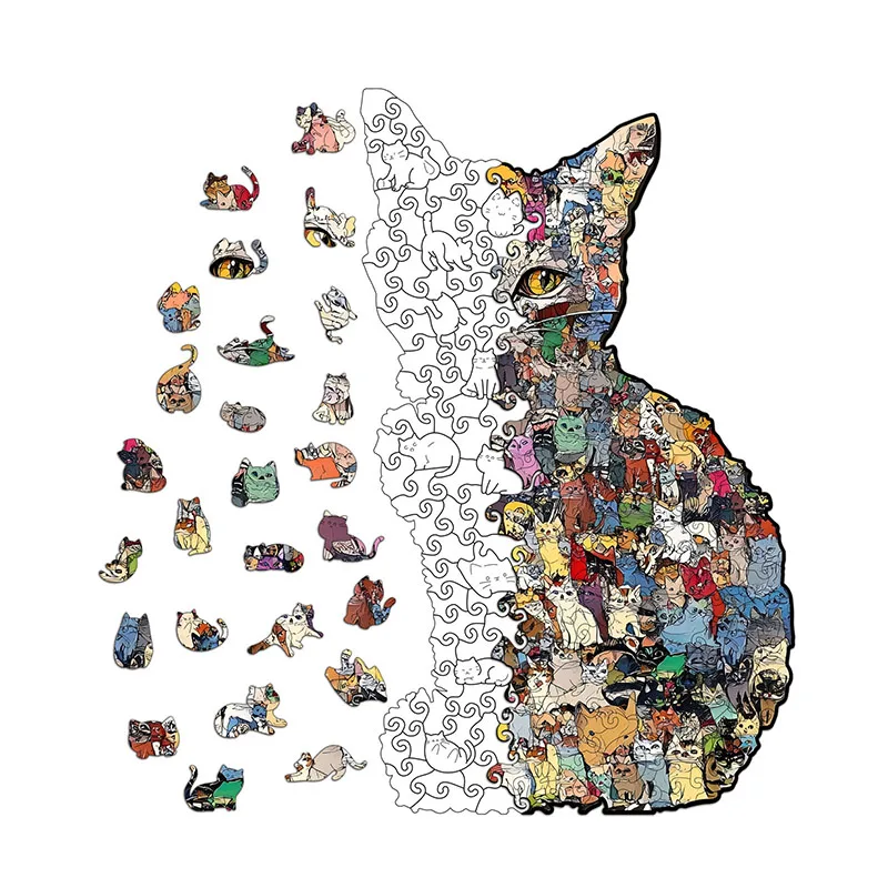 194 pezzi puzzle in legno a forma di gatto puzzle irregolare pezzi gioco compleanno regali di Natale per gli amanti dei gatti salvadanaio decorazioni per la casa