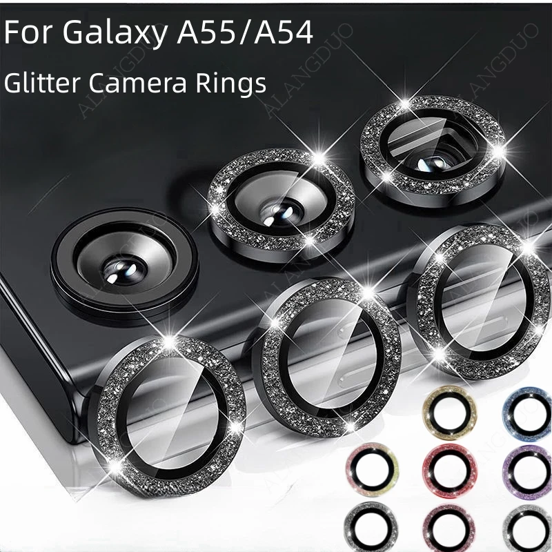 Glitter Camera Lens Ring For Samsung Galaxy A55  A35 A54 A34 A14 A24 A15 Full Cover Lens Screen Protector For Galaxy a55 a54