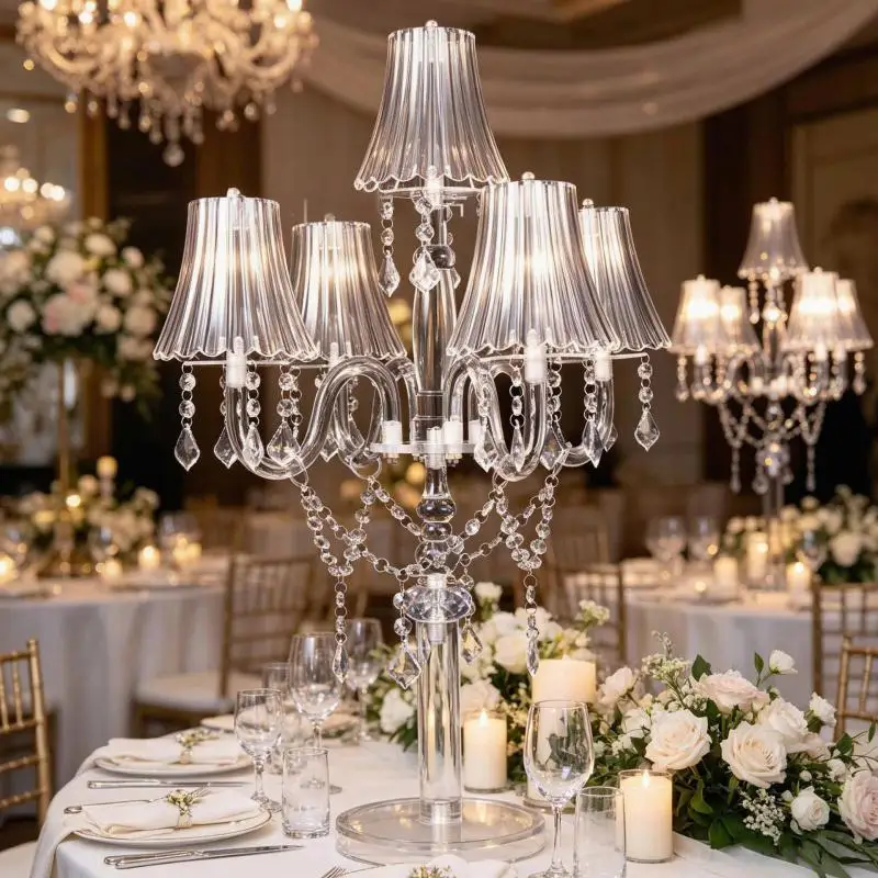 5pcs Acrylic Crystal Chandelier Candle Holder Stand Table Centerpieces Candlesticks For Party Event Decoration