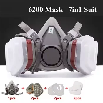 6200 Half Face Respirator Mask 7 in 1 Kit, Reusable Gas Mask with Filters for Painting, Dust & Organic Vapor