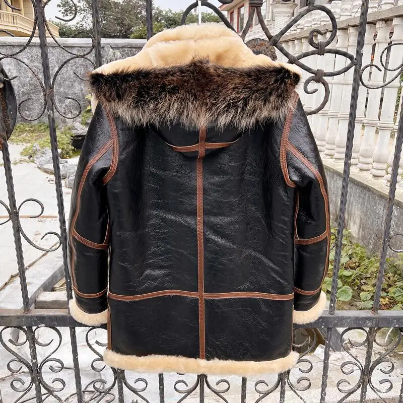 Men\'s New Fur One Hooded Coats Plus Size Warm Thick Outdoor Padded Leather Jackets Winter Male Motorcycle Removable Cap Outwear