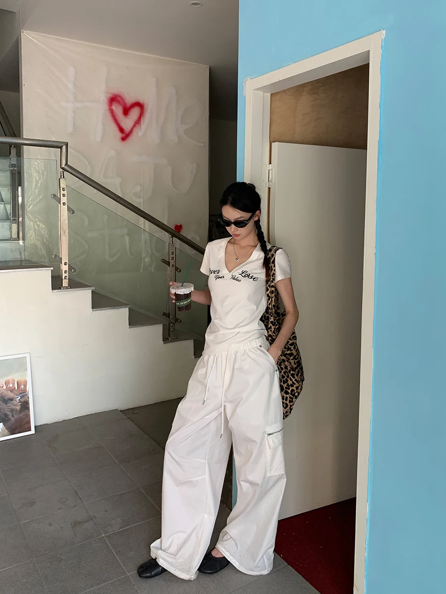 Rouge Celebri ort Sve T-irt femme nouveau 2025 été oulder v-ne blanc haut de gamme Unique haut coton Polyester mélange