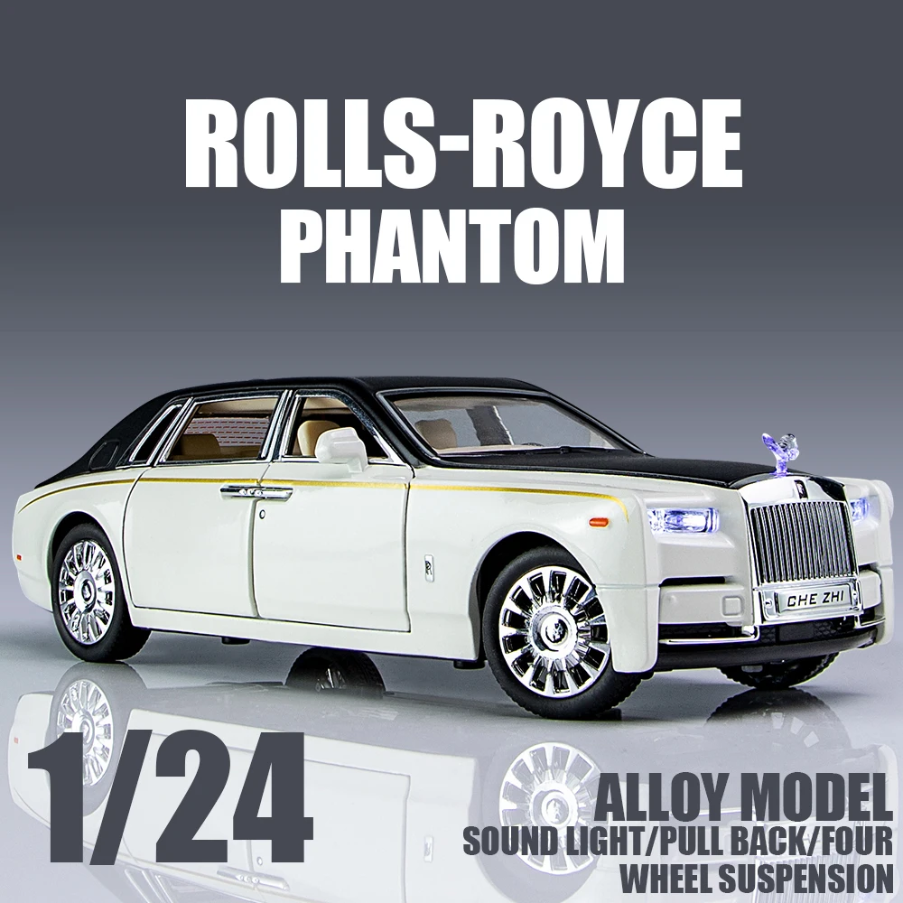 

1/24 Scale Phantom Limousine Alloy Diecast Toy Car Model Simulated Sound Light Pull Back Metal Boy Toy Kid Gift Collect Decorat