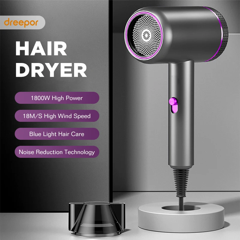

Dreepor Electric Hair Dryer 1800W High Power Strong Wind Negative Ions Hair Care Hair Dryer for Travel Household Hotel Dormitory