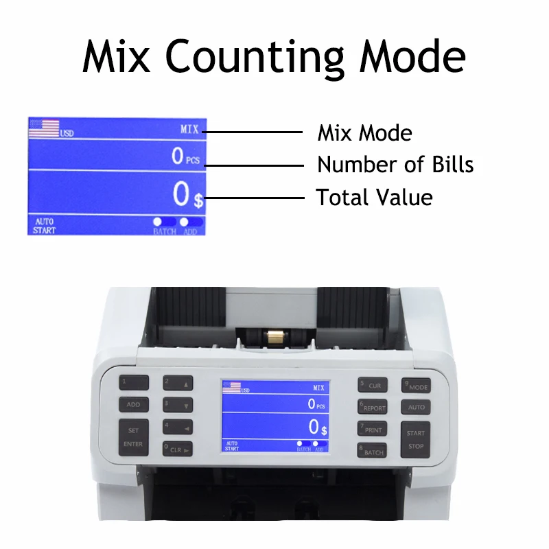 Huaen Mix Value Money Counter Machine Bill Counter Multi Currency WL/IMG/IR/MG/UV detection with Built-in printer for Buiness