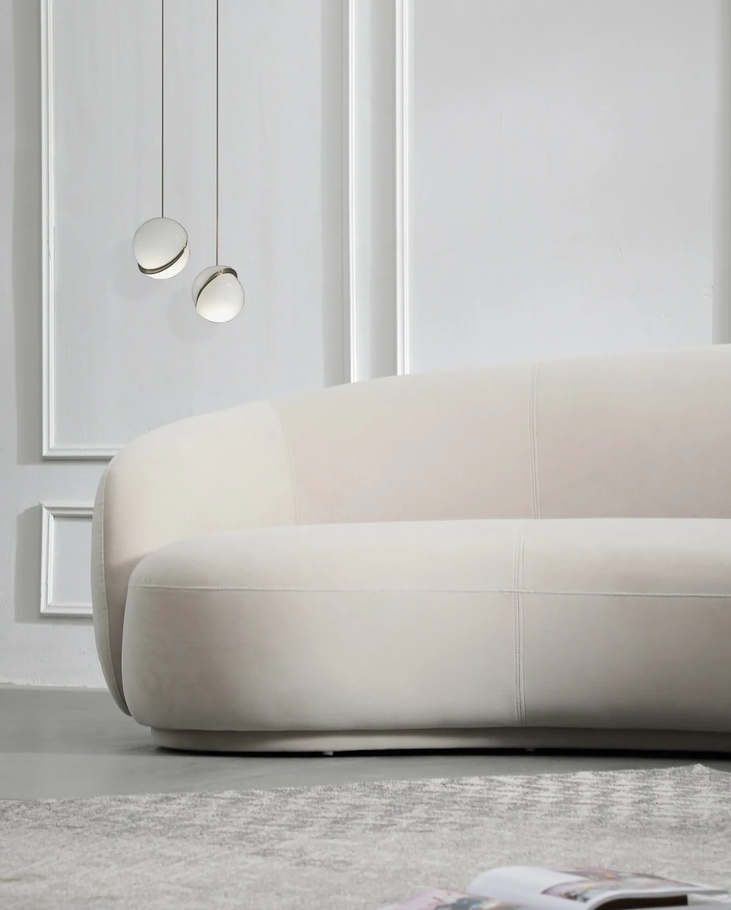 Moderne Witte Lamswol Sectionele Julep Sofa Halve Cirkel Gebogen Woonkamer Bank Fluweel Half Rond Sofa Design
