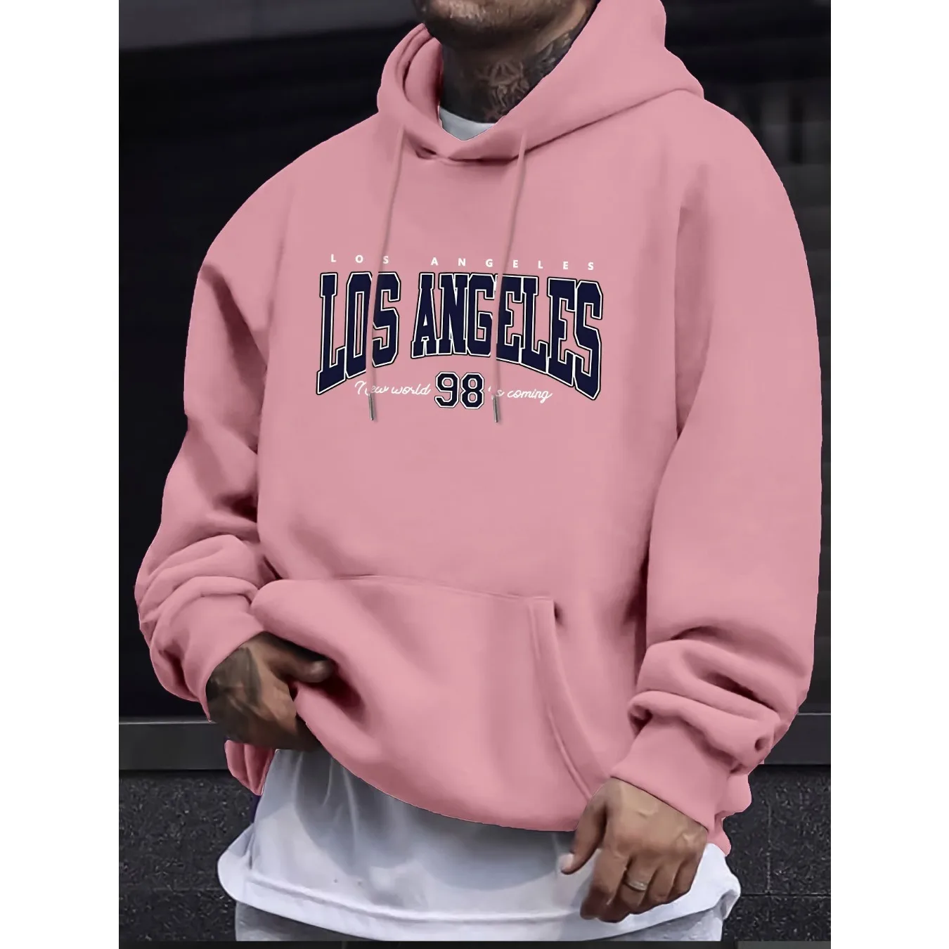 Vibrant Los Angeles printed plush hoodie - Stylish men\'s Fall/winter style American fashion printed tops for comfortable gifts