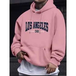 Vibrant Los Angeles printed plush hoodie - Stylish men's Fall/winter style American fashion printed tops for comfortable gifts