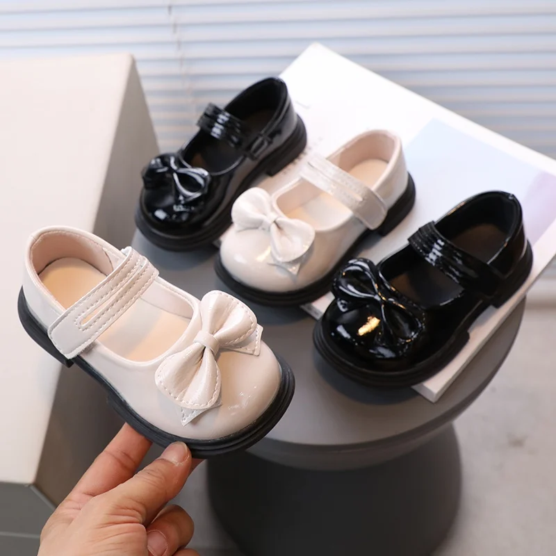 Girls Shoes 2024 Bow Kids Fun Dream Princess Kids Shoes Low Heels Sweet Party Dress Cute All-Match Small Leather Shoes