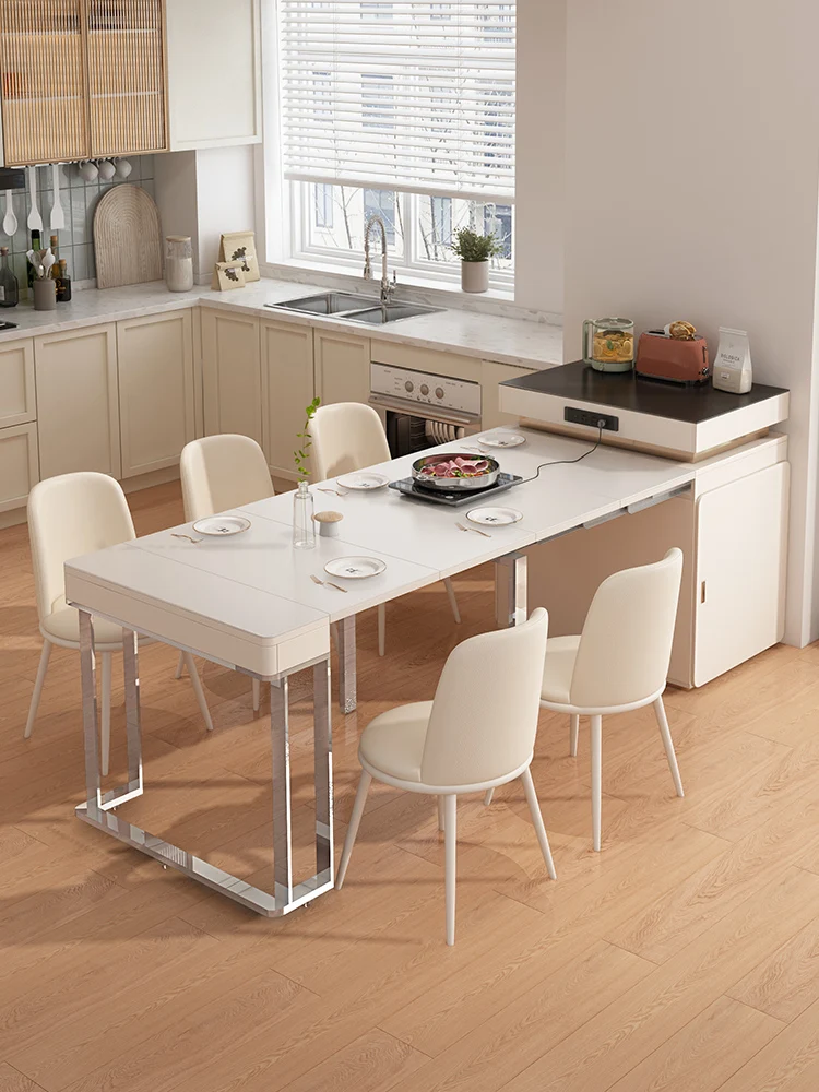 sland Folding Dining Table Integrated Small Apartment Home Italian Minimalist Retractable Dining Tables and Chairs