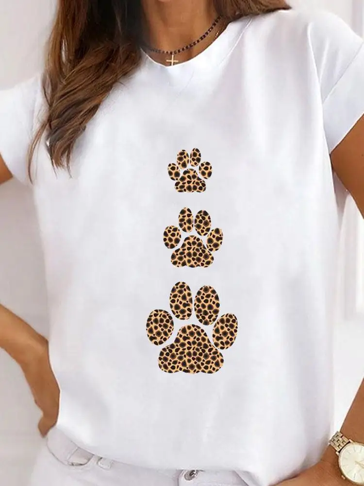 Manica corta da donna Leopard Paw Cat Dog Love Cute Print T moda abbigliamento donna Graphic Tee Clothes Summer Female t-shirt