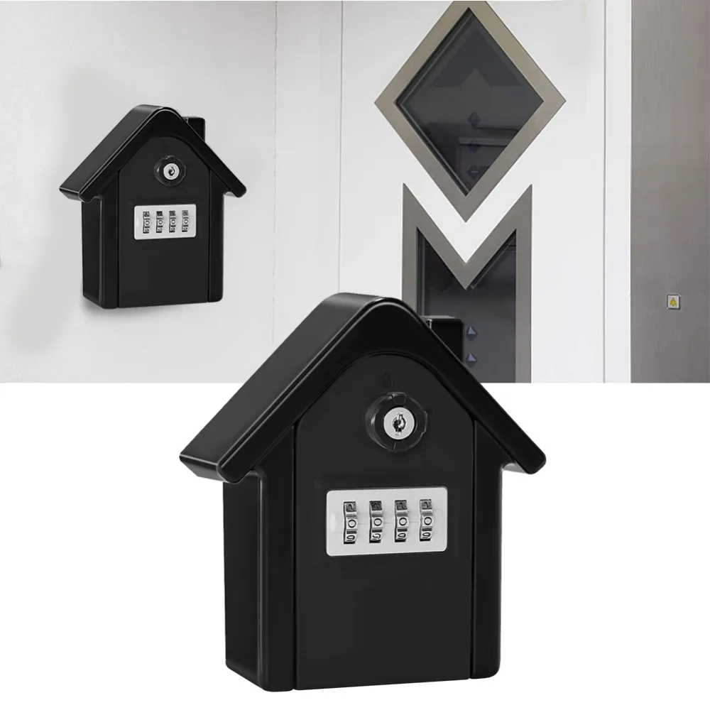 Security Wall Mounted Key Storage Box 4-Digit Combination Zinc Alloy Key Lock Box Password Key Box Garage