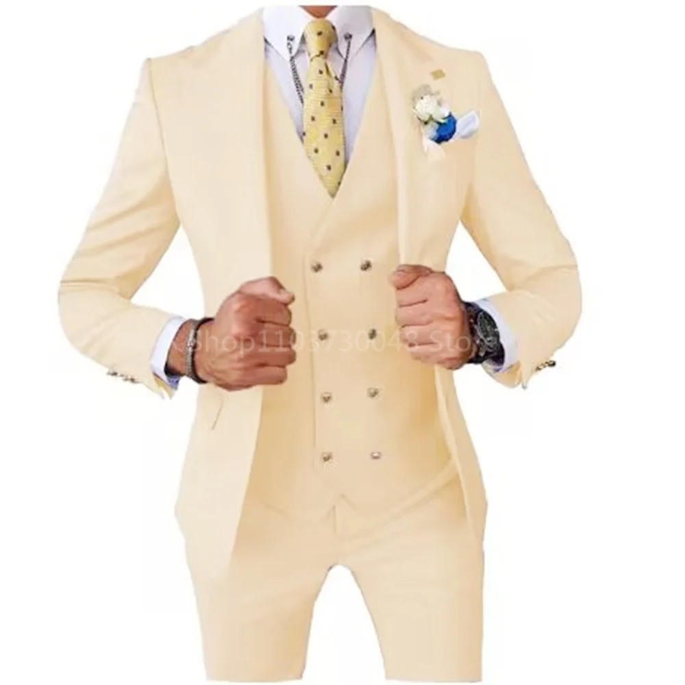 

Smart Casual 3 Piece Peak Lapel Single Breasted Wedding Suit for Men Fashion Formal Best Man Groom Tuxedo S(Jacket +Vest +Pants)