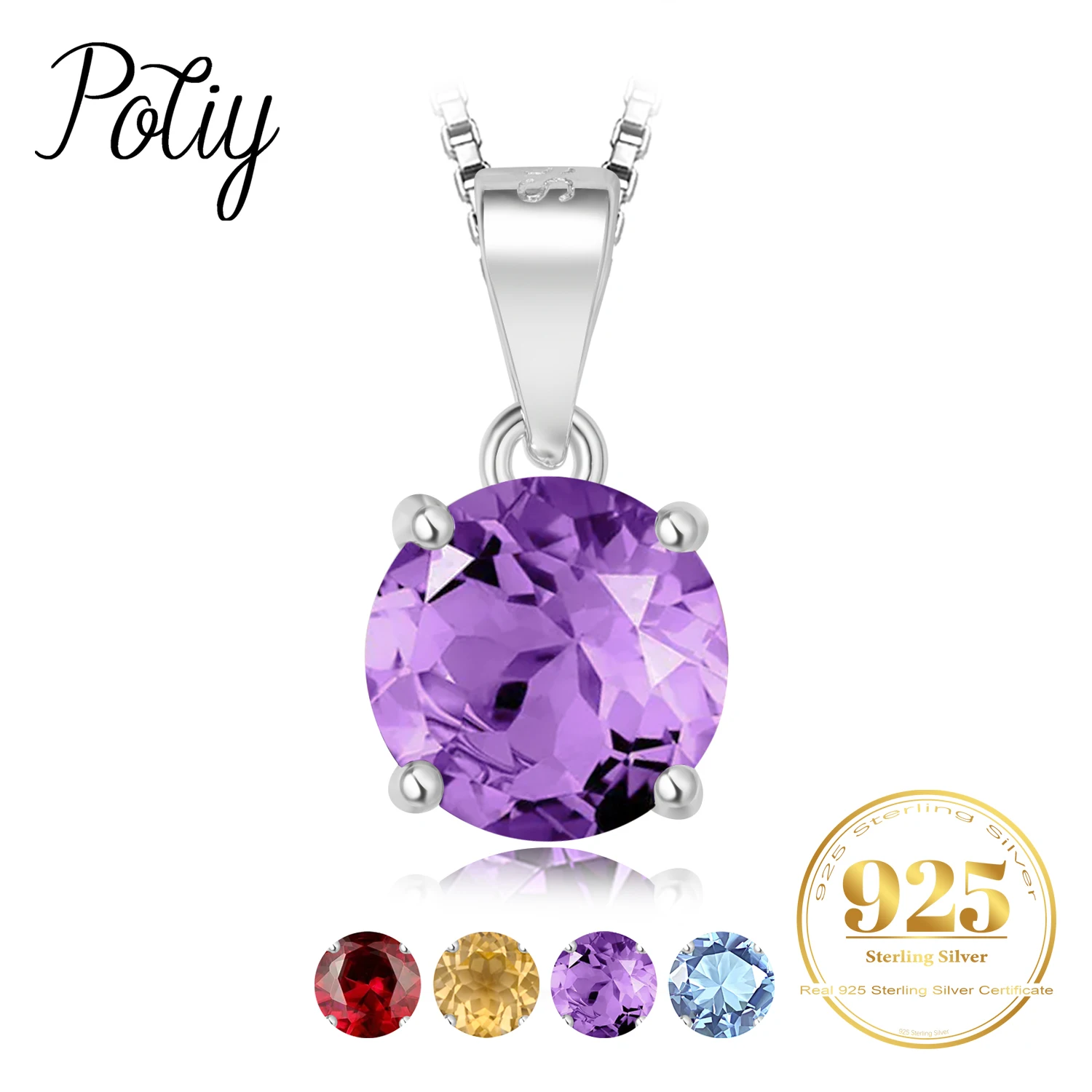 Okrągły naturalny wisiorek z ametystem, cytrynem, błękitnym topazem i granatem 2.32ct, bez łańcuszka, srebro próby S925, dla kobiet, na co dzień, kamienie urodzinowe.