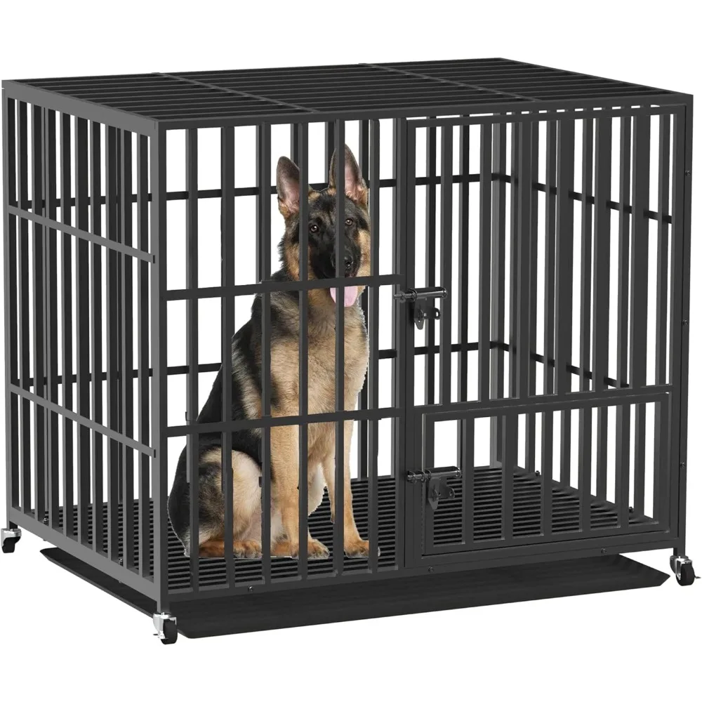 

Heavy Duty Dog Crate: 42Inch Large Dog Crate Escape Proof with Higher Inner Space - XL Metal Dog Cage