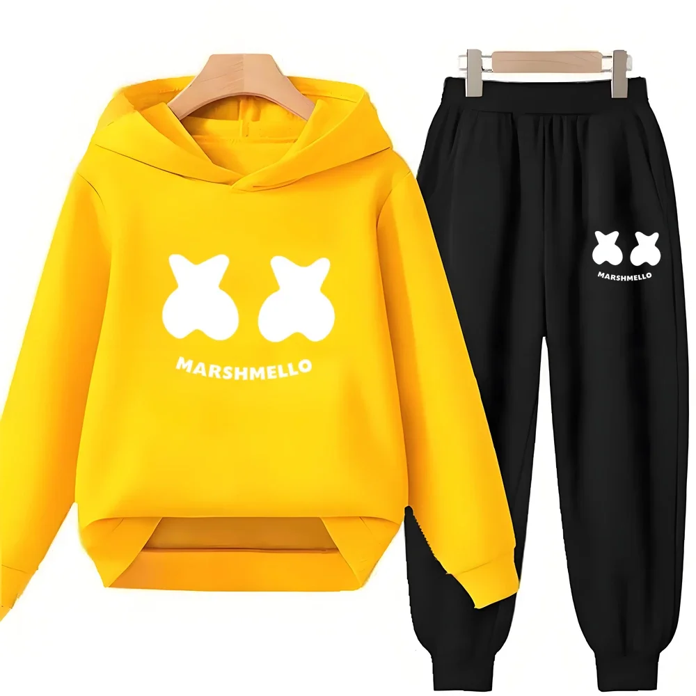 Ensemble sweat-shirt et pantalon pour enfants, vêtements de loisirs pour garçons et filles, imprimé, 3-12 ans, noir