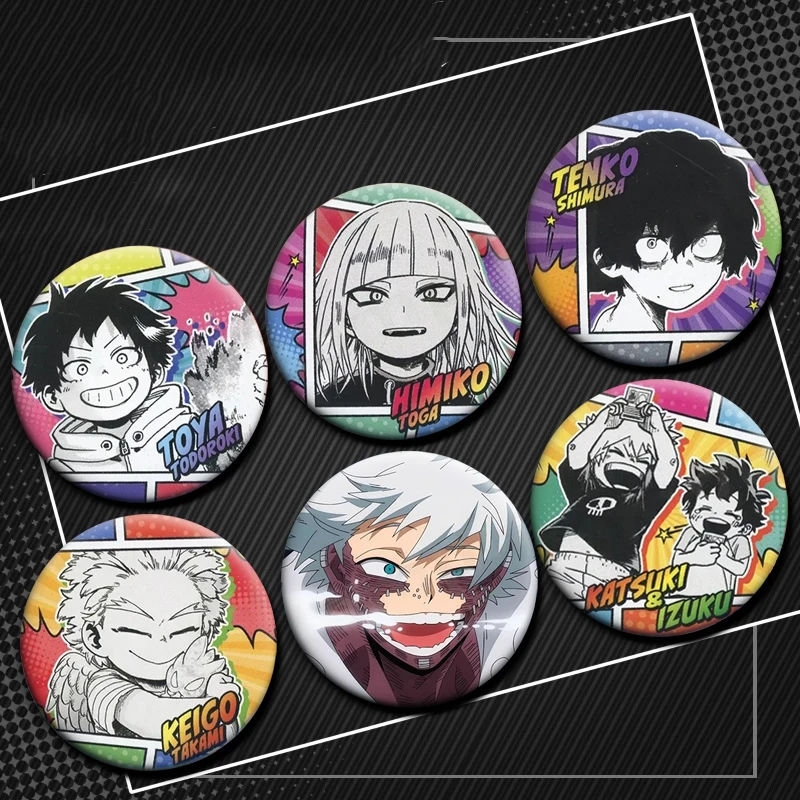 New Cartoon Manga My Heroes Academy Brooch Anime Izuku Midoriya Ochako Shoto Round Badge Enamel Pin for Bag Clothing Accessories