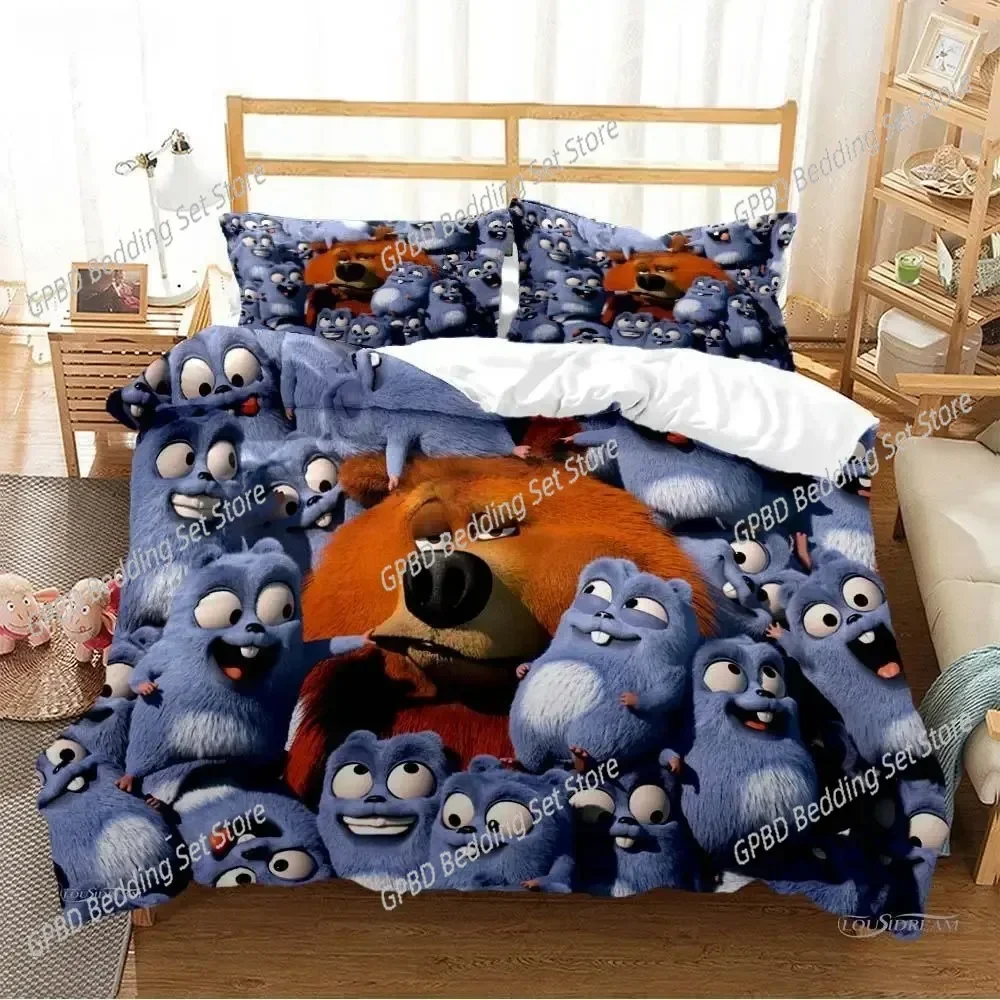 Grizzly & The Lemmings Cartoon 3D Bedding Set Duvet Cover Pillowcases Single Twin Full Queen King Size Home Decor Quilt Boys Gif