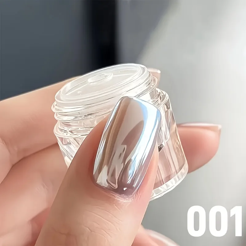 オーロラパールホワイトダイヤモンドグリッターネイル - クロムミラー仕上げ、ムーンライトホワイトグリッター、シェル型レインボーネイルに最適