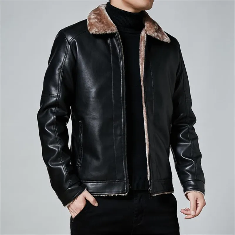 

New Winter Men's Leather Jackets Business Casual Men's Jackets Plus velvet Leather Jackets Windproof coat Overcoat