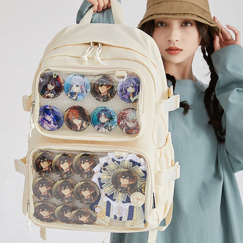 Itabag-mochila Kawaii japonesa para mujer, mochilas escolares transparentes de gran capacidad con placa de inserción y dos bolsillos transparentes,