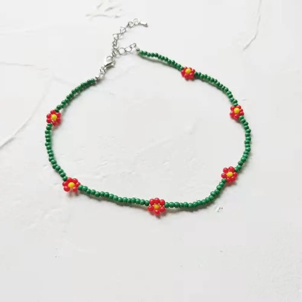 Handmade Fashion Jewelry Gift Lovely Short Daisy Clavicle Necklace Bohemia Choker Flowers Beaded Necklace Women Necklace