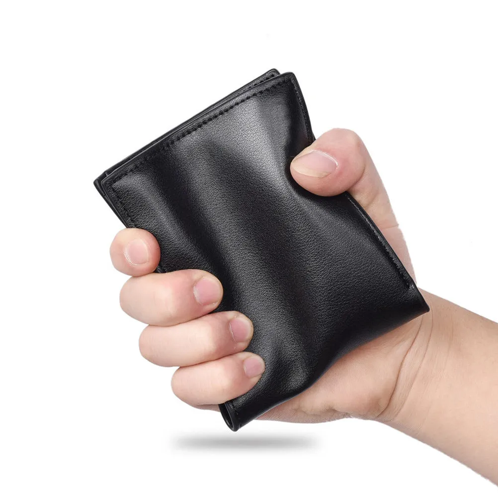 

Мужской кошелек из искусственной кожи с несколькими отделениями, короткий кошелек на молнии для кредитных карт, удостоверений личности, наличных, черный, элегантный
