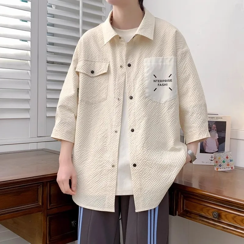 

Summer Men's Bubble Shirt Half Sleeve Short Sleeve Casual Loose Fit Polyester Fiber Printed Youth Fashion 250 Pounds Size
