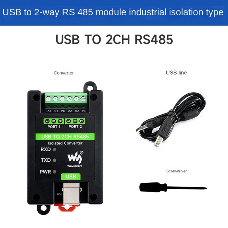 Waveshare USB To 2 Channel RS485 Industrial Grade Isolated Converter FT2232HL Support Wall And Din Rail