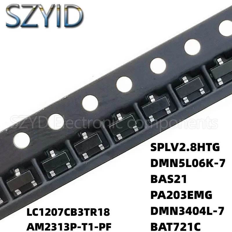 100PCS SOT23 LC1207CB3TR18 AM2313P-T1-PF SPLV2.8HTG DMN5L06K-7 BAS21 PA203EMG DMN3404L-7 BAT721C