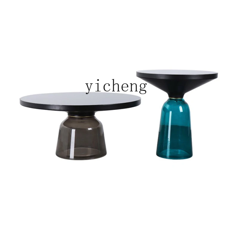 

ZK round Colored Glass Bell Coffee Table Small Apartment Living Room Sofa Side Table Creative