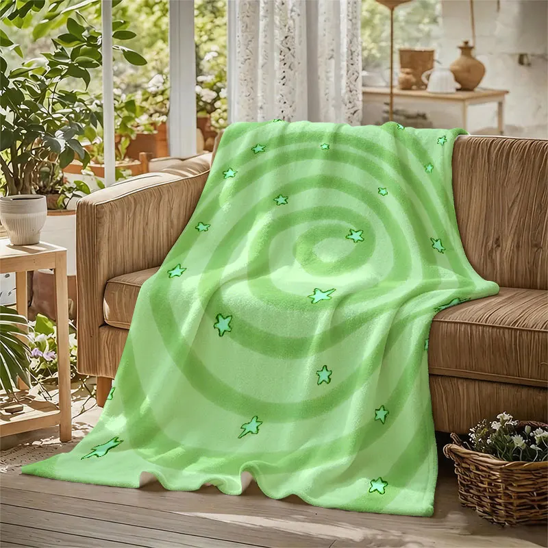Green Spiral Star Flannel Blanket Warm Soft Halloween Christmas Decorative Couch Warm Cozy All-Season Gift