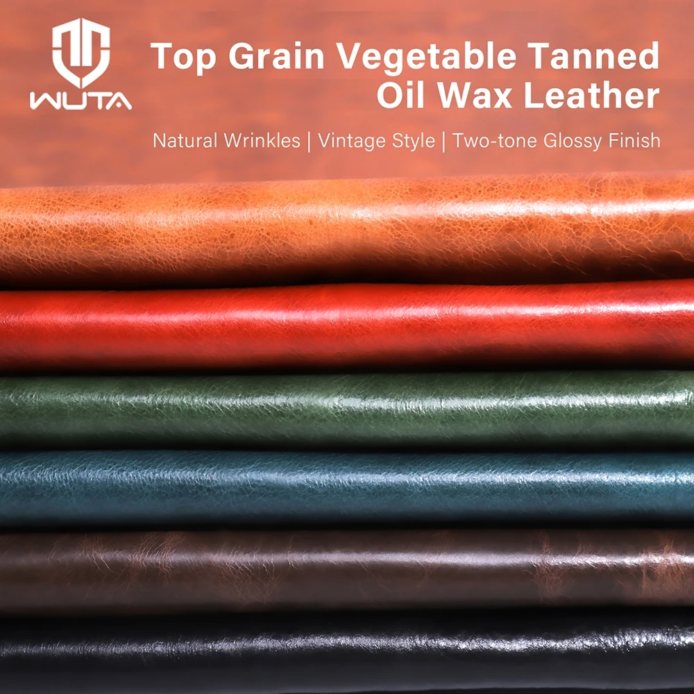 WUTA Oil Waxed Vegetable Tanned Leather Sheet Pull-Up Effect Top Grain Genuine Cowhide DIY Craft 1/3/5 Sq.ft for Sofa,Chair,bag