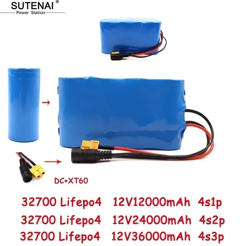 ชุดแบตเตอรี่32700 LiFePO4 12.8V 12Ah 24Ah 4S 40A สมดุล BMS 12V สำหรับเรือไฟฟ้าและ UPS