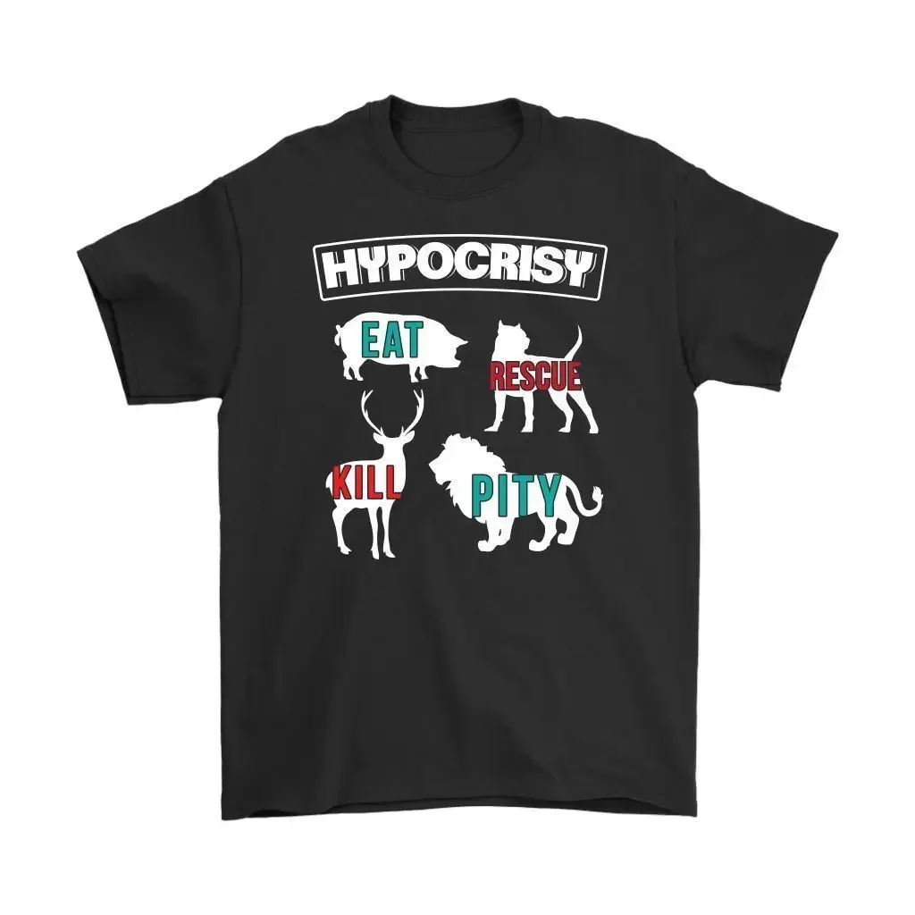 Hypocrisy Eat Rescue Kill Pity Vegetarian Vegan T-Shirt 100% Cotton O-Neck Summer Short Sleeve Casual Mens T-shirt Size S-3XL