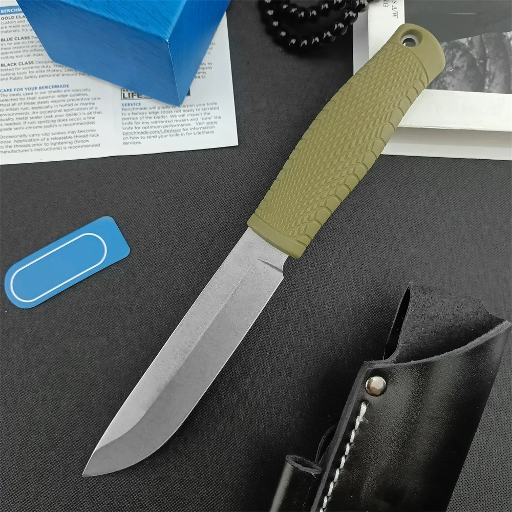 BM 202 Fixed Blade Knife D2 Blade Nylon Fiber Handle with Cowhide Sheath Outdoor EDC Camping Hiking Climbing Survival Tool