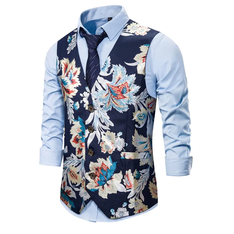 Bronzing Mens Floral Waistcoat Wedding Sleeveless Slim Fit Paisley Floral Slim Fit Top Quality Dress Vests For Men Gilet Costume