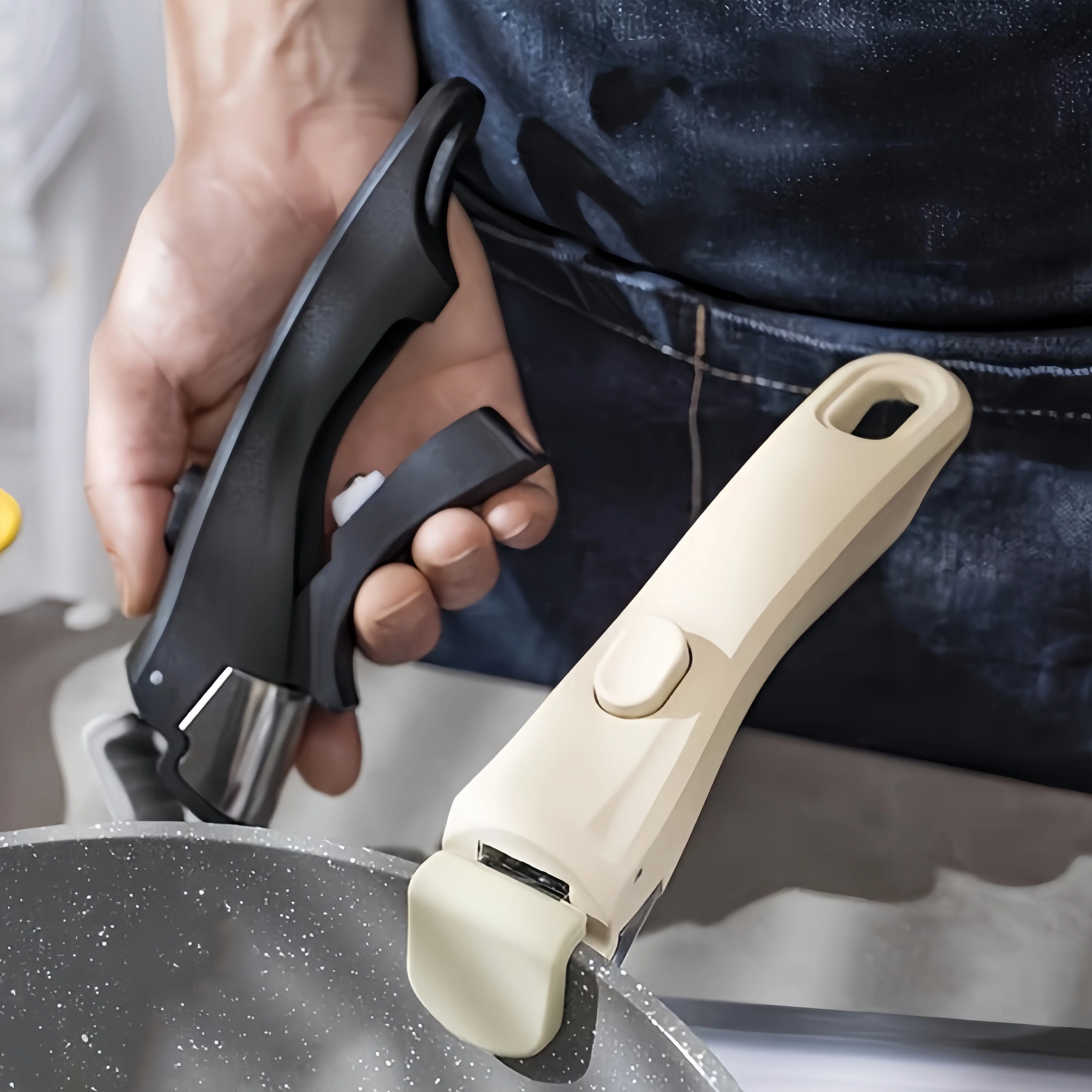 1/2 Peças Cabo de Panela Destacável, Pega Versátil para Panelas, Pegador Universal Anti-queimadura, Grampo Substituível, Acessório para Utensílios de Cozinha