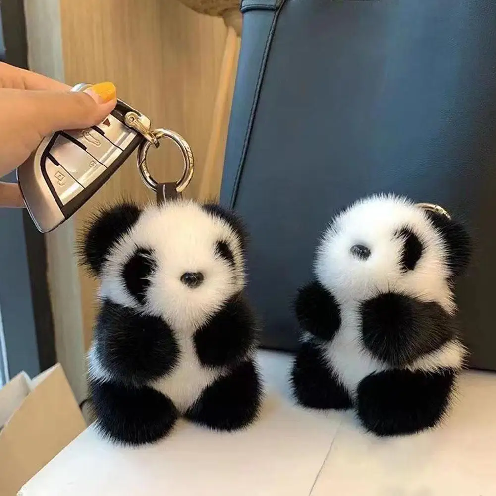 لطيف الباندا ألعاب من نسيج مخملي المفاتيح حقيبة بنقوش كرتونية قلادة اكسسوارات سيارة مفتاح سلسلة صغيرة الباندا أفخم دمية صغيرة الباندا المفاتيح