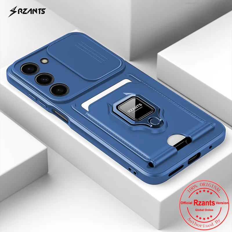 Rzants For Samsung Galaxy S23 Plus Camera Lens Protection Phone Case[Bison]Smooth Push-pull Card Slot Ring Holder Casing Cover