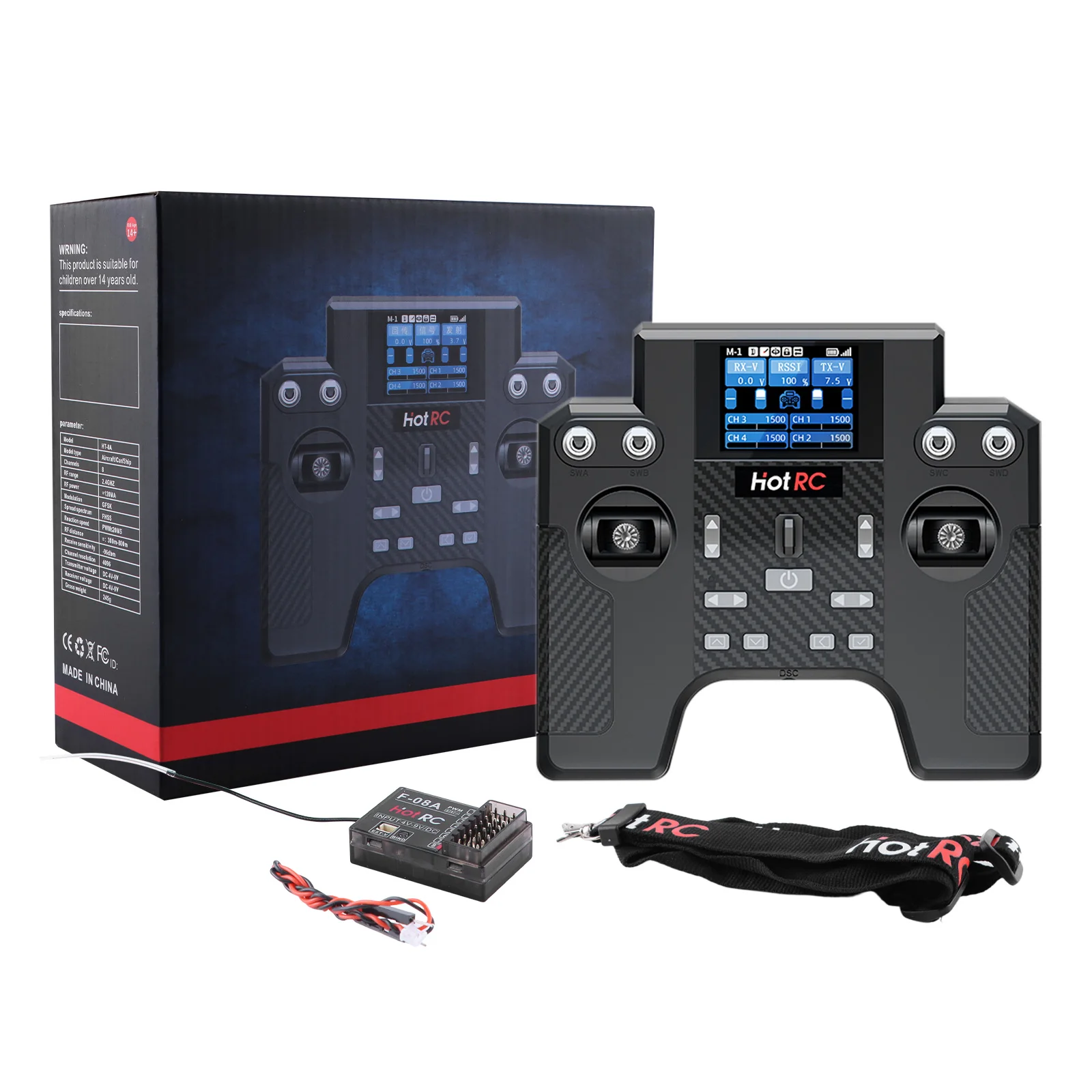 

DashRC HOTRC HT-8A RC 8-Channel Panel Remote Control and Receiver for RC Car Boat Helicopter