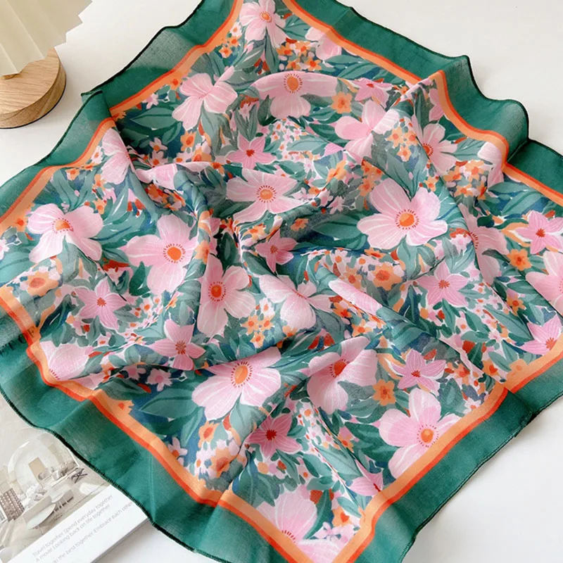 1pcs 55x55cm Cotton Small Square Scarf For Women Flower Floral Pattern Head Neck Scarves Scarf Soft Pocket Square Scarf