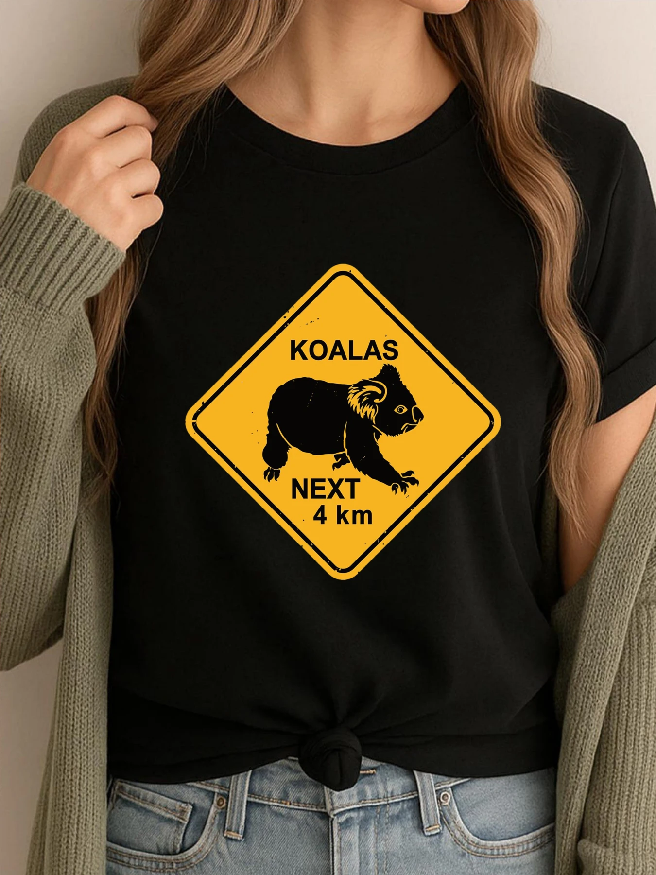 

Koalas Next 4 Km Koala Bear Warning Road Sign Street Wear T Shirt Mens Gifts Big Size Graphic Tees Luxury Clothes